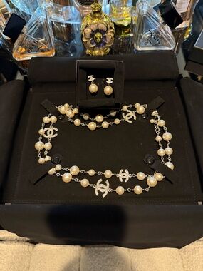 Chanel Pearl Earrings Set in Ivory and Silver